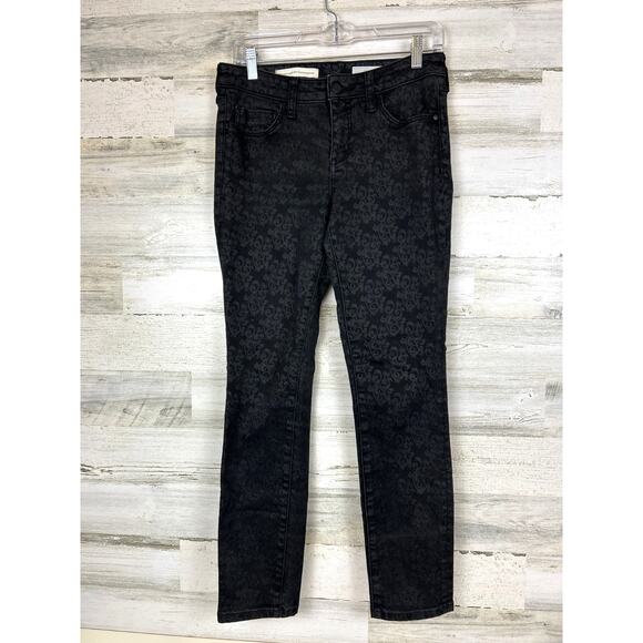 Pilcro Anthropologie Women’s 28 Stet Black Floral Print Straight Denim Jeans - Picture 1 of 8